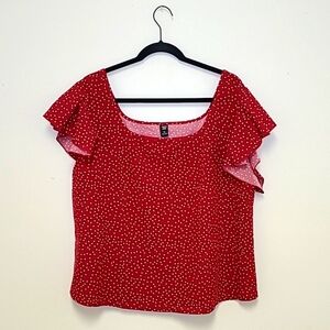SHEIN Red Polka Dot Ruffle Sleeve Blouse